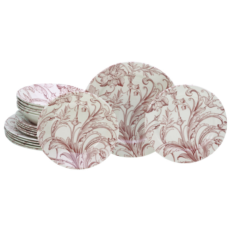 Valencia Piece Dinnerware Set - Service for 4, White/Red