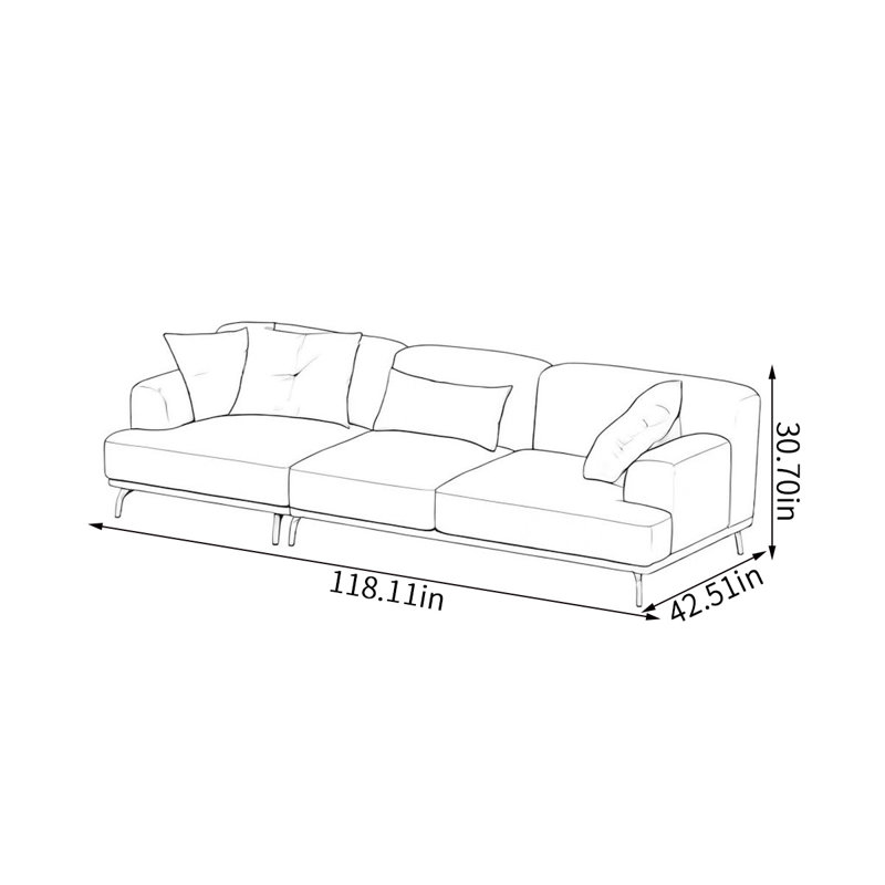 Canapé simple et moderne en coton et lin, 4, H 30,7 po x l 118,11 po x P 42,51 po