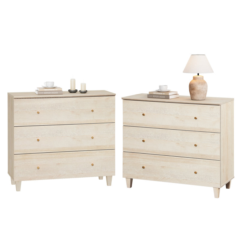 Nightstands With 3 Large Drawers For Bedroom, Set Of 2 Modern Wooden Closet Storage Organizer, Pink