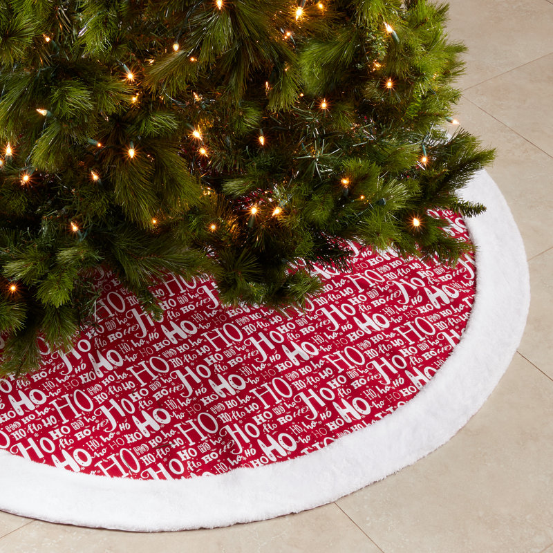 Festive Red and White Cotton Christmas Tree Skirt, 56" Round