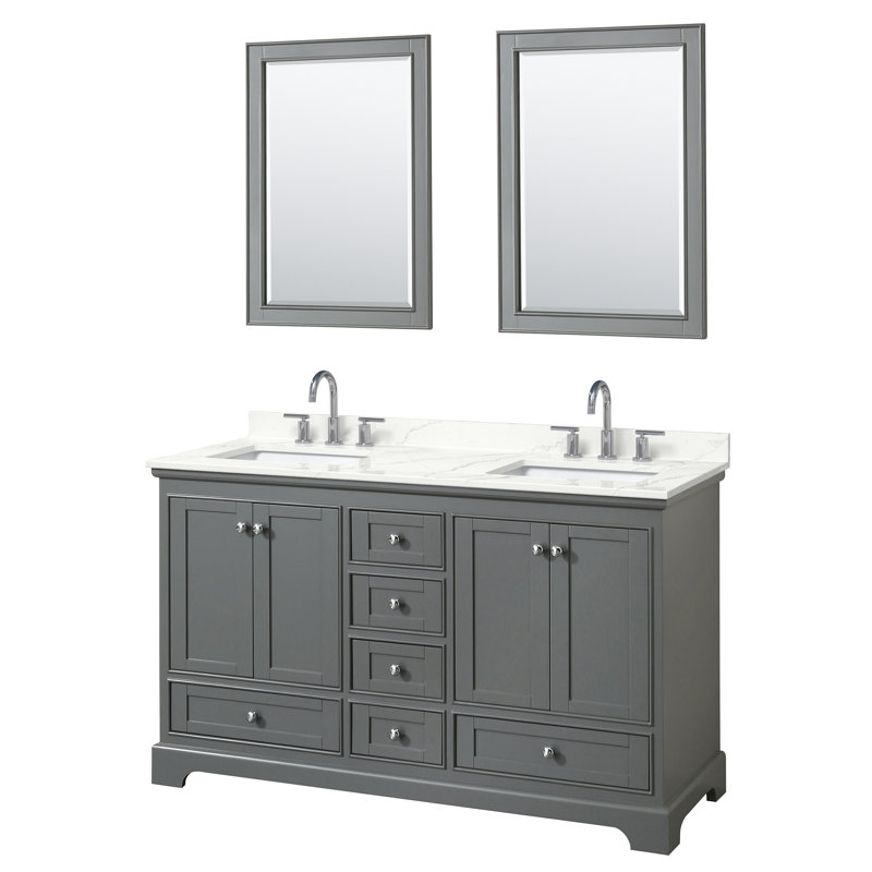 Deborah 60'' Double Bathroom Vanity with Quartz Top, Polished Chrome, Dark Gray, Giotto Quartz