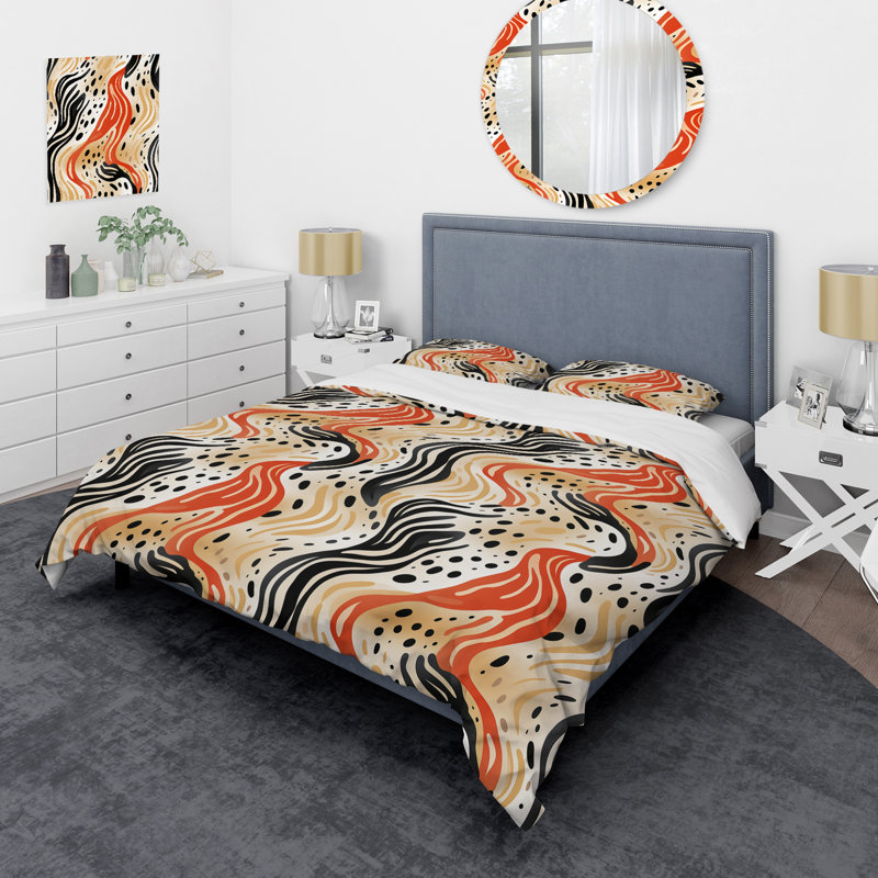 Ensemble de housse de couette beige et orange Urban Abstract Safari, Housse de couette simple + 1 taie décorative stan