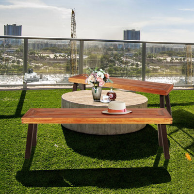 Set of 2 Patio Acacia Wood Dining Benches by Red Barrel Studio