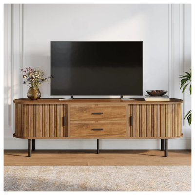 Meuble télé 70,87 po Mid-Century avec portes et tiroirs cannelés