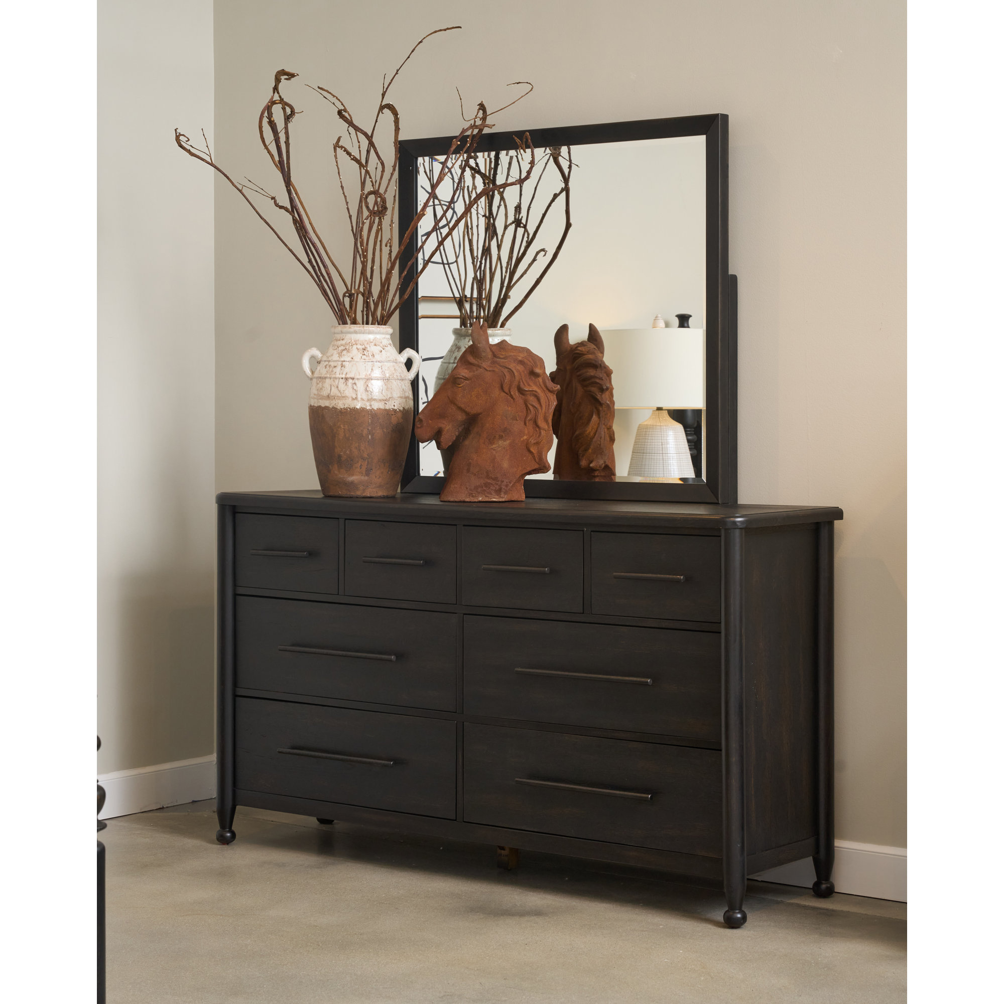 Ebony Eight Drawer Dresser, Black