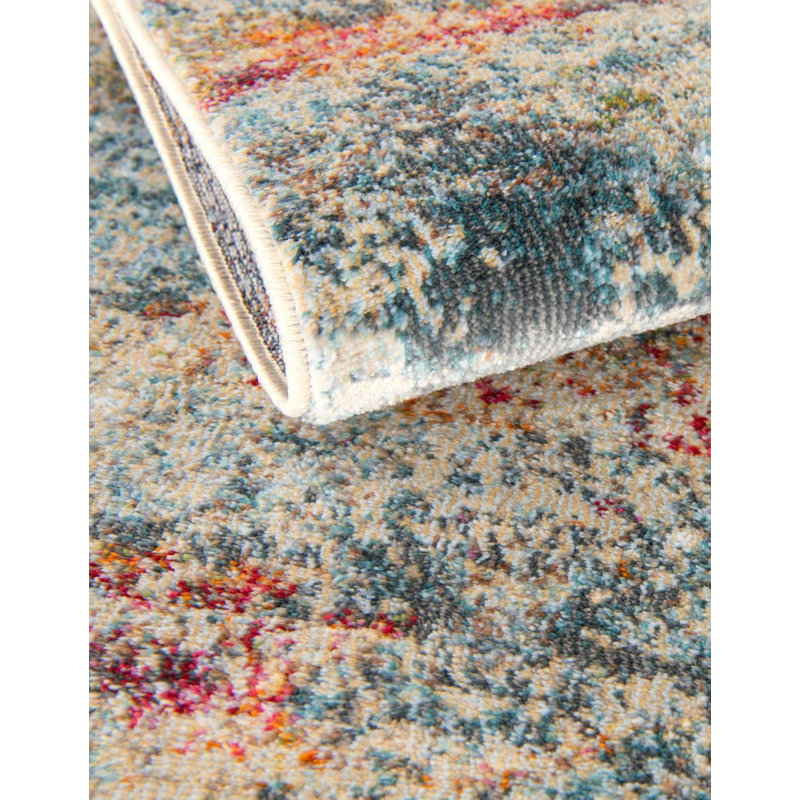 Folmar Oriental Blue/Red/Orange/Cream Area Rug, Runner 2'7" x 14'1"