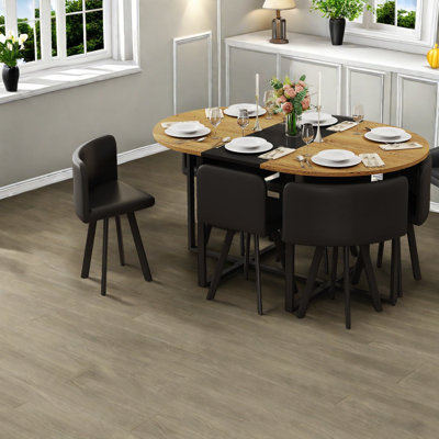 Ensemble de table à manger moderne 7 pièces, finition bois et noir, compact pour les petits espaces