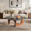 Table basse moderne moderne triangulaire simple avec table basse et base en bois massif et verre trempé triangulaire