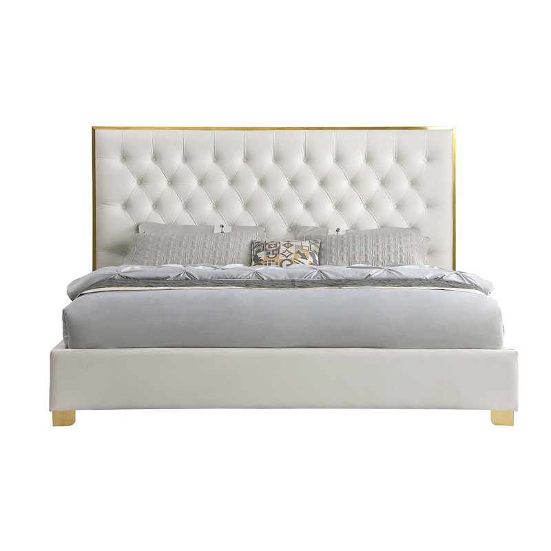 Lit tapissier Eton, Crème / doré, Très grand