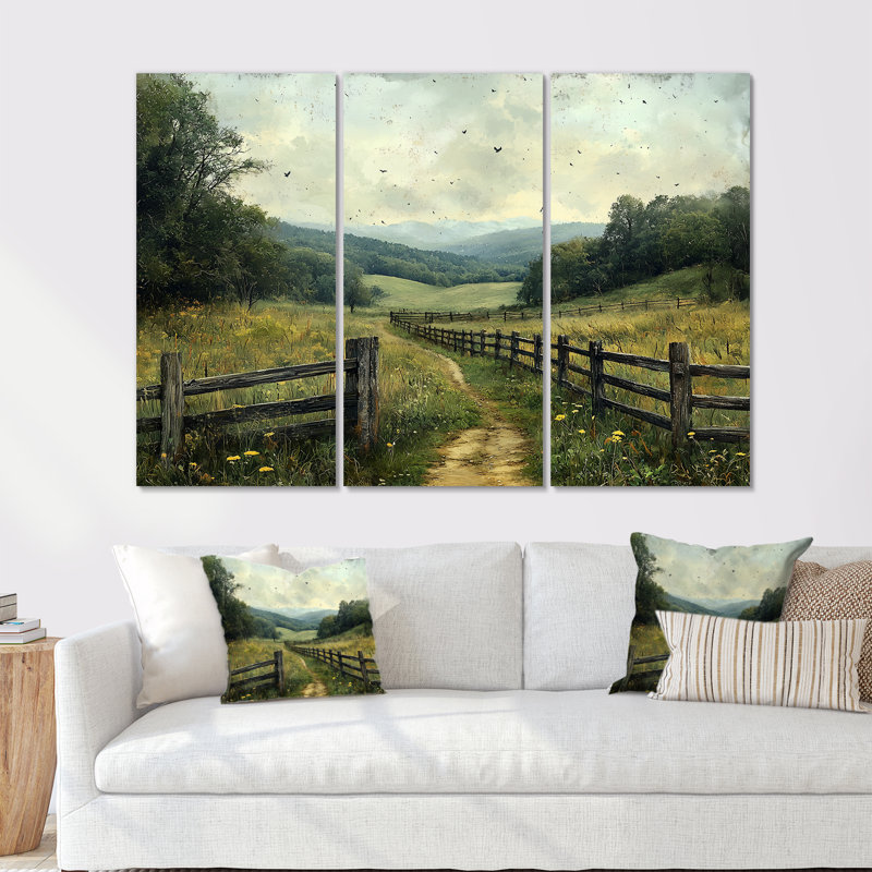 Ensemble de salon Green Peaceful Valley II - Farmhouse Wall Art, H 28 po x l 36 po x P 1 po, Métal métal