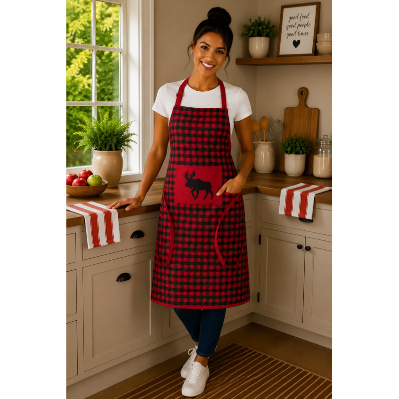Buffalo Red Plaid With Moose Apron