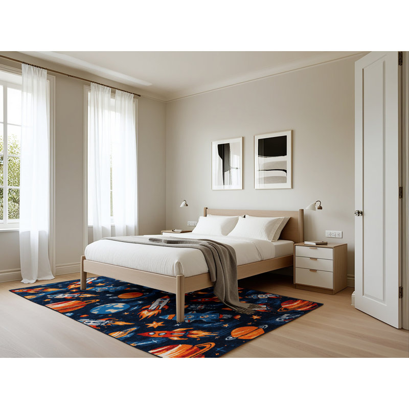 Tapis bleu lavable à la machine, Rectangle 5 pi x 7 pi
