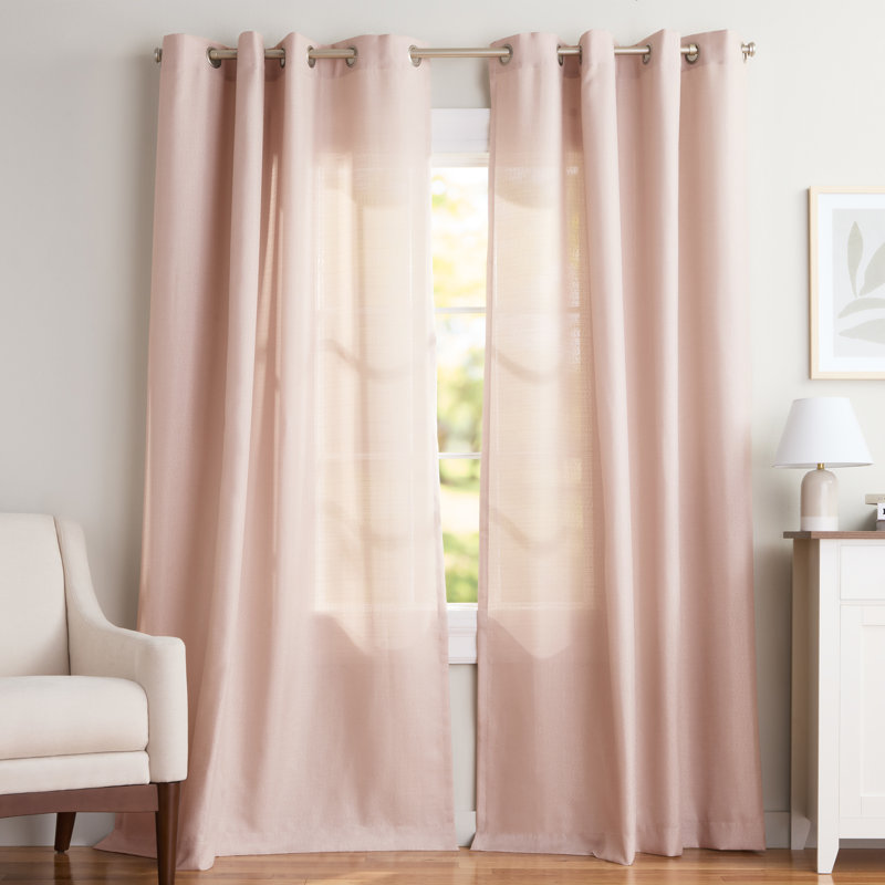 Panneaux de rideaux semi-transparents de couleur unie avec œillets Loha GT Aaliyah, L 52 po x L 96 po, Rougir