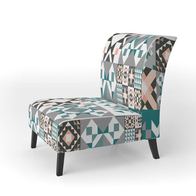 Multicolor Square Patchwork - Upholstered Patterned Accent Slipper Chair