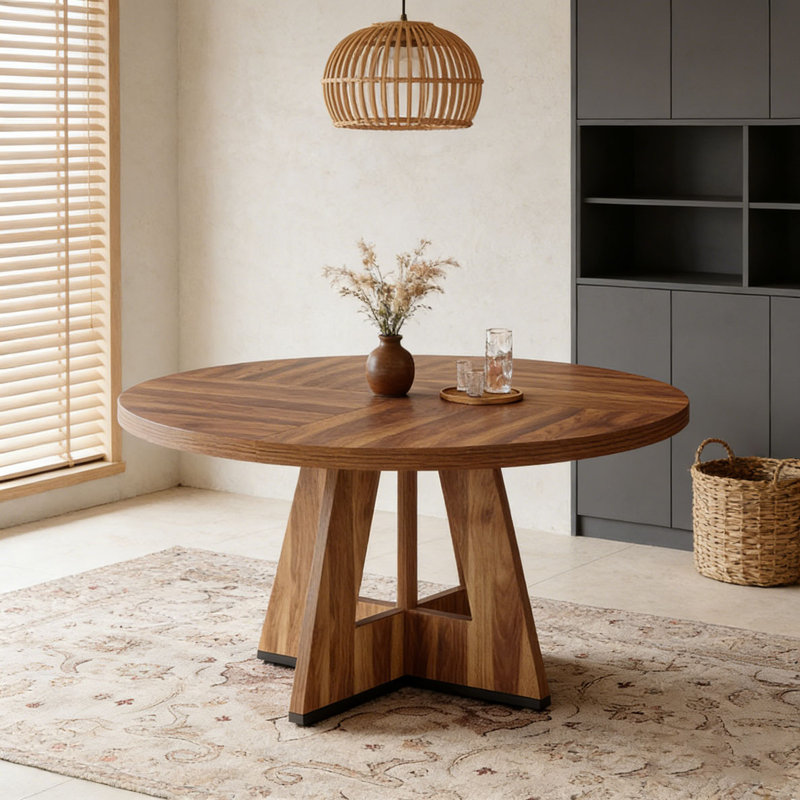 Wooden Round Dining Table Farmhouse Kitchen Dinner Table for 4, Retro Brown, Retro Brown