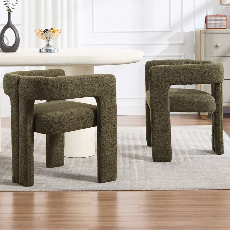 Modern Upholstered Barrel Dining Armchair With Backrest With Solid Wood Legs For Living Room/Dining Room, Green
