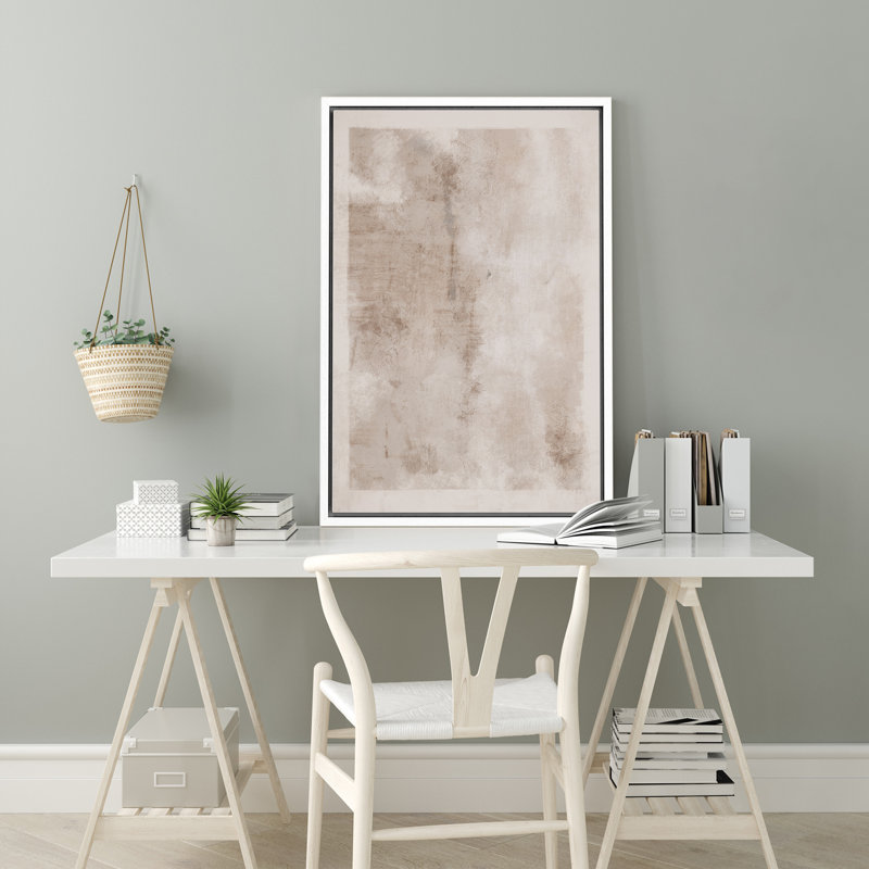 Faded Textured Brown Tan Colour Blocks Abstract Shapes Minimalism Contemporary Nordic Wall Decor, White Floater Frame