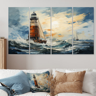 Phare de la mer orageuse II - 4 pièces d'art mural