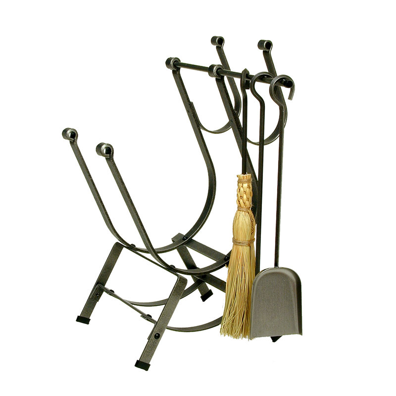 Handcrafted Front Loading Fireplace Log Rack with Base & 3 Tools