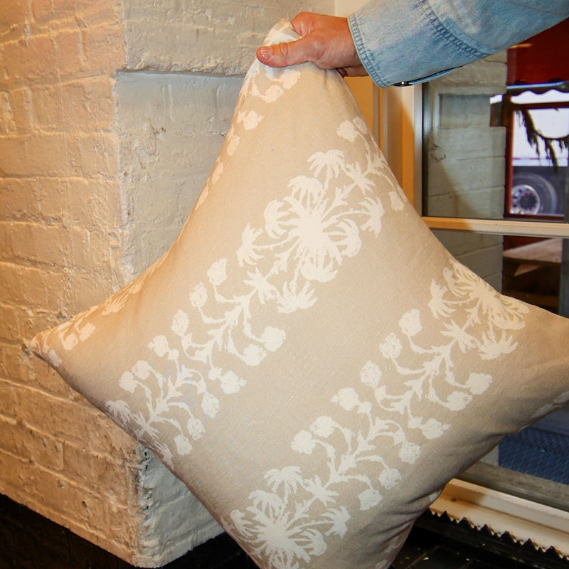 Palmberry Linen Square Pillow Cover, White/Taupe, 22" H x 22" W