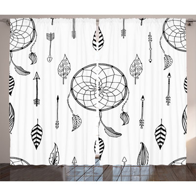 Anthique Dreamcatchers Feathers and Arrows Design Western 2 Piece Semi Sheer Curtain Set