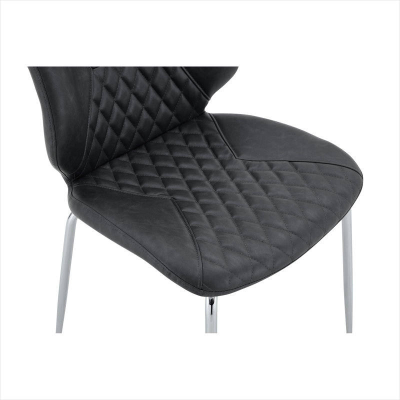 Ensemble de 2 chaises d'appoint Mid-Century à losanges avec pieds chromés réglables et cuir véritable gris