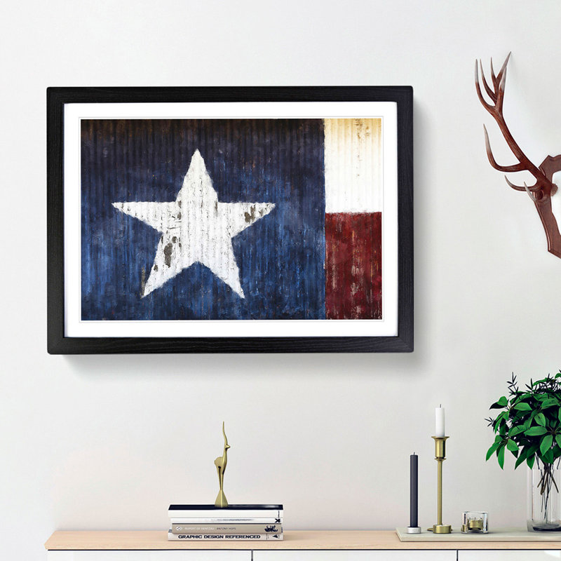 Flag of Texas - Picture Frame Graphic Art Print, 33cm H x 45cm W x 2cm D, Black Framed