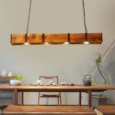 Asahi 4-Light Industrial Loft Style LED Linear Rust Wood And Metal Island Pendant Light -  17 Stories, 37BAF393FB324B2099BA38A1FBD72362