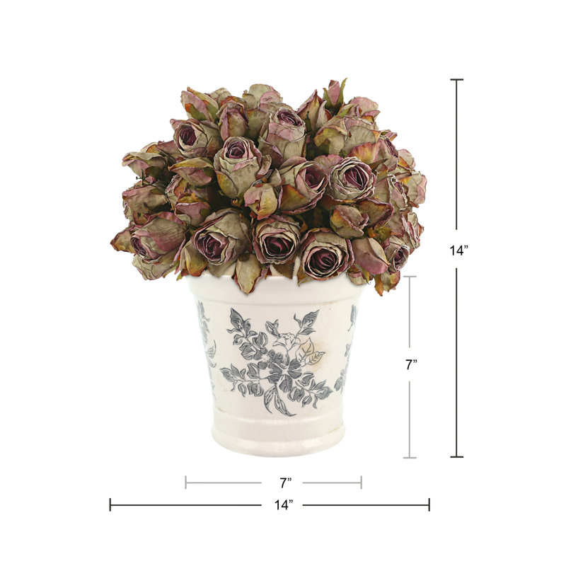Dried Rose Bundle in Ceramic Pot, Brown