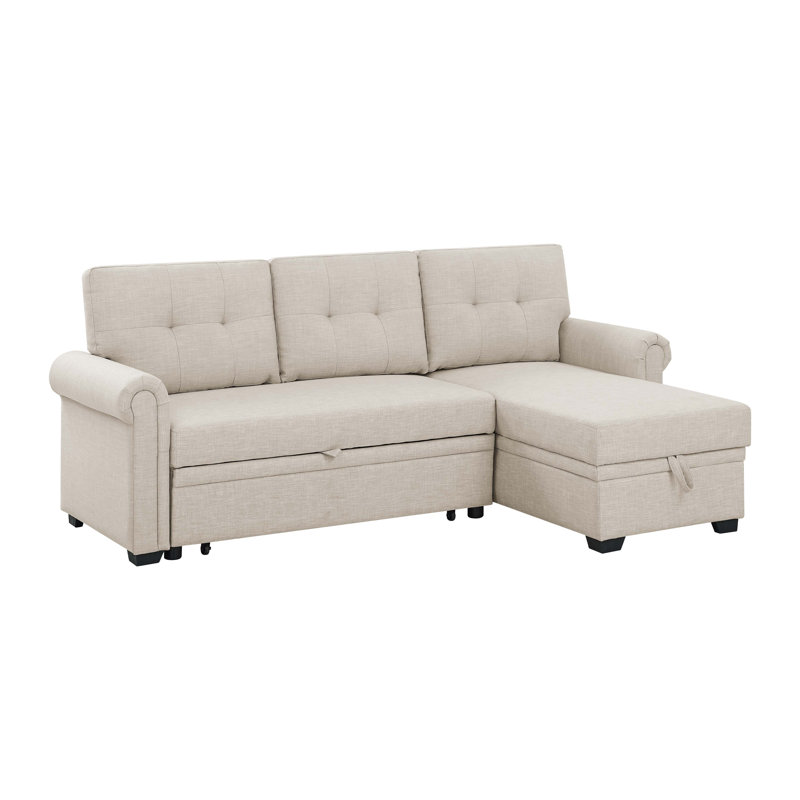 Upholstered 86'' Reclining Sleeper Sofa, Beige