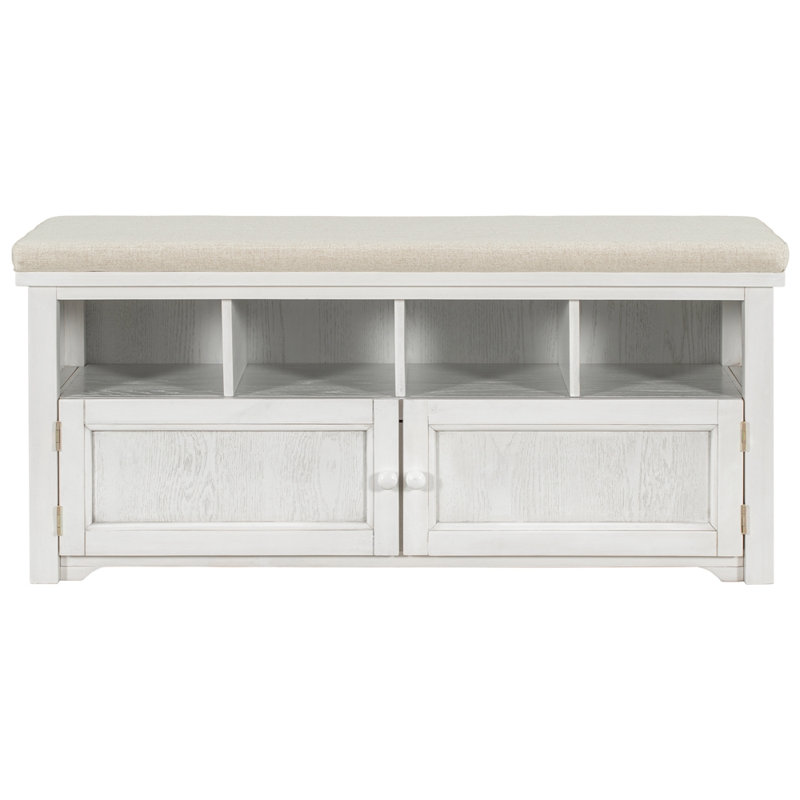 Banc de rangement en bois Demeturis, Blanc