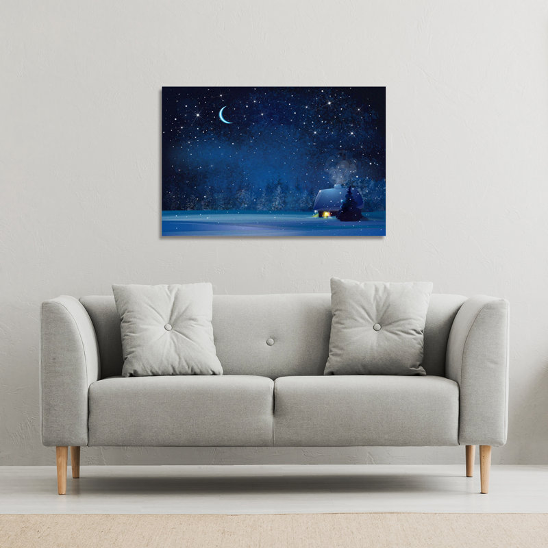 Night Winter Landscape - Wrapped Canvas Print, 77cm H x 77cm W