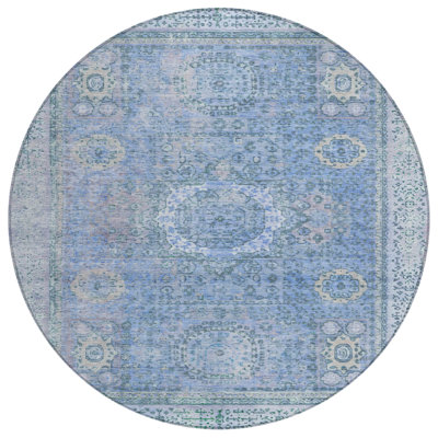 Machine Washable Indoor/Outdoor Xhevrie Blue Rug