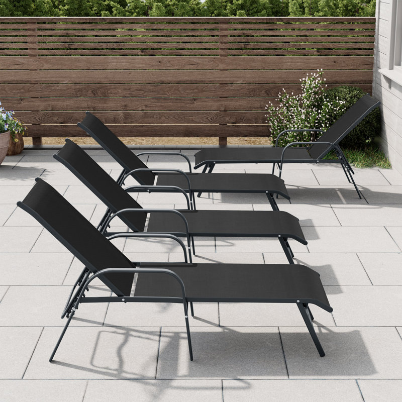 Aluminum Reclining Chaise Lounge (Set of 4), Gray, Black
