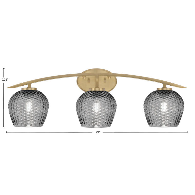 Kurve 3 Light Bath Bar With 6" Textured Glass, Brass, Smoke