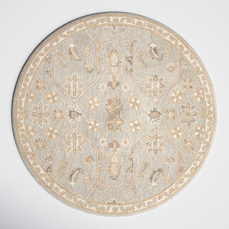 Airlie Oriental Handmade Tufted Wool Area Rug in Slate/Beige, Round 8'