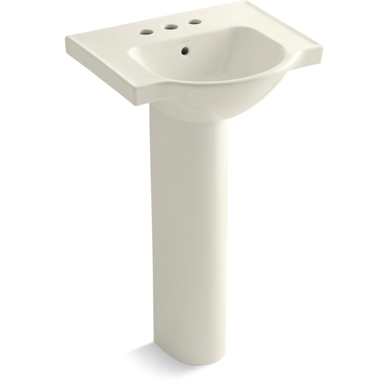 Veer™ Ceramic Pedestal Bathroom Sink with Overflow, Biscuit, 4" Centers, 35.5" H x 24" L x 18.25" W