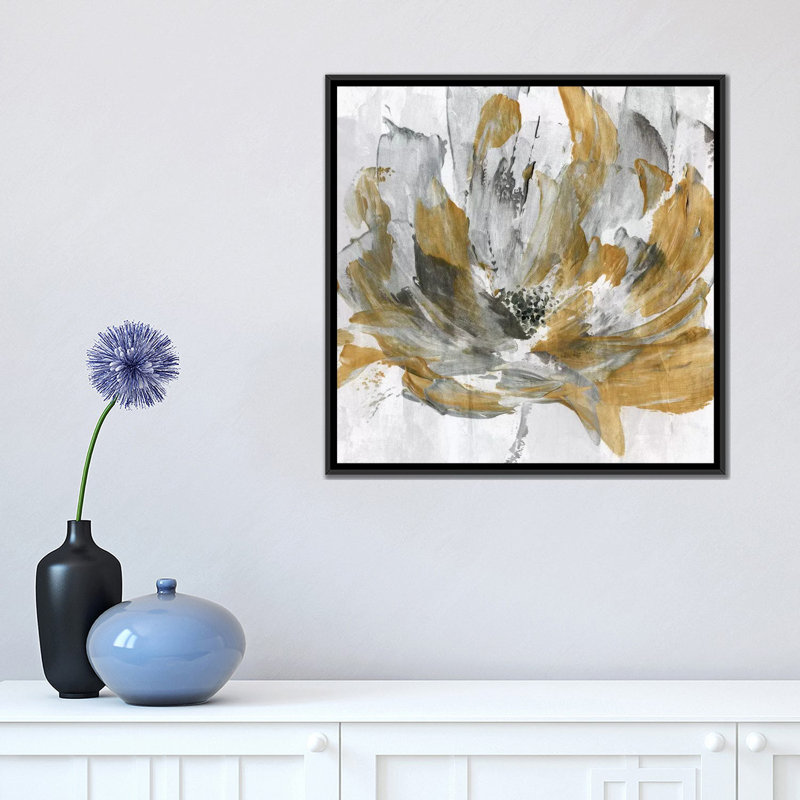 « golden fleur power », reproduction sur toile, H 18 po x l 18 po x P 1,5 po, Toile avec cadre noir, Pas de tapis