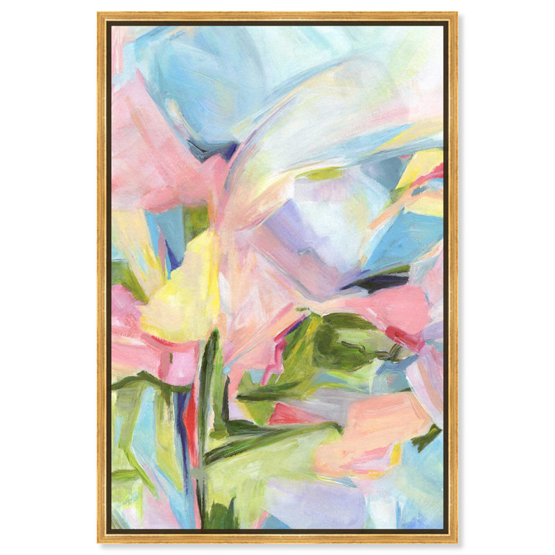 «Blush Promises», art floral abstrait par Art Remedy, H 55 po x l 37 po, Cadre flottant doré