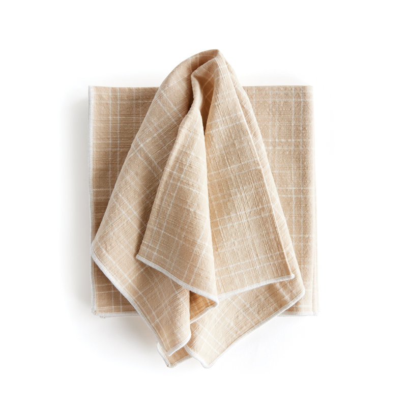 Eggett Toile Cotton Dinner Napkins in Taupe, Plaid, Straight Seam, Taupe/White