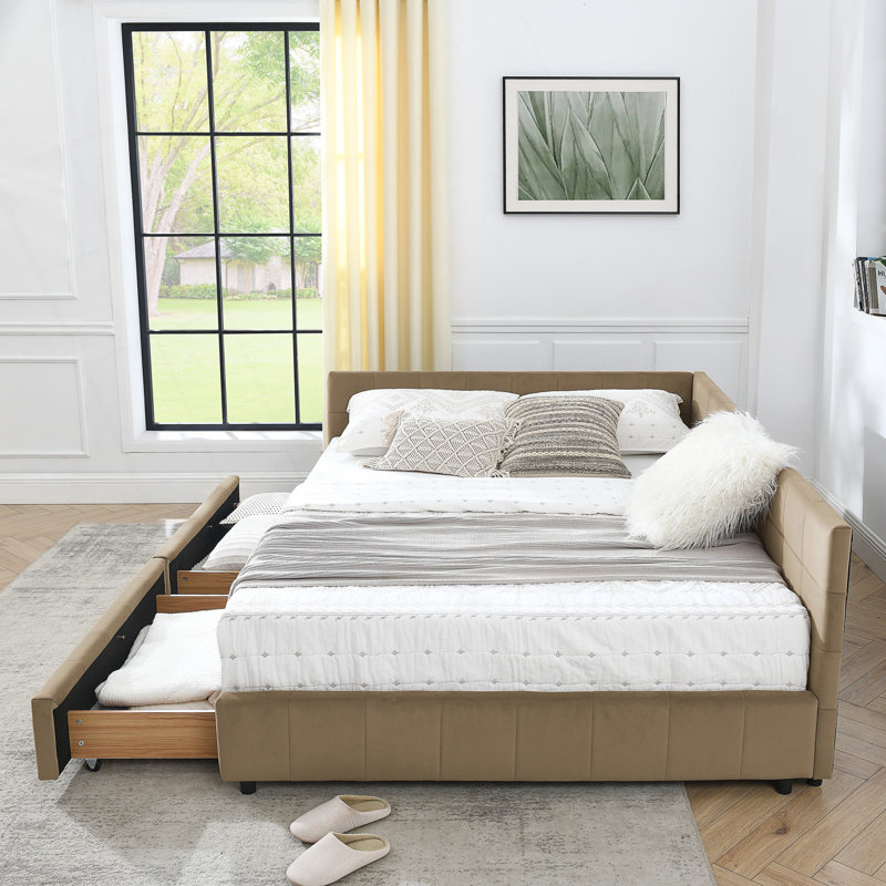 Structure de lit tapissier pour grand lit, Brun, Grand lit