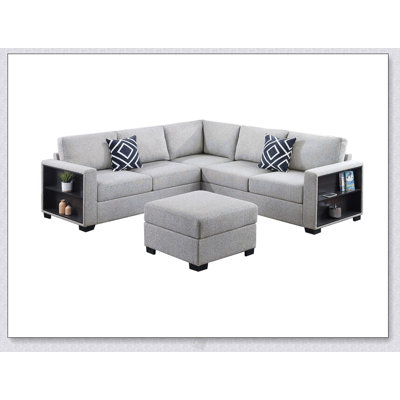Ensemble de canapé modulaire 4 pièces contemporain avec tablettes intégrées, repose-pieds et design en forme de L pour les salons modernes