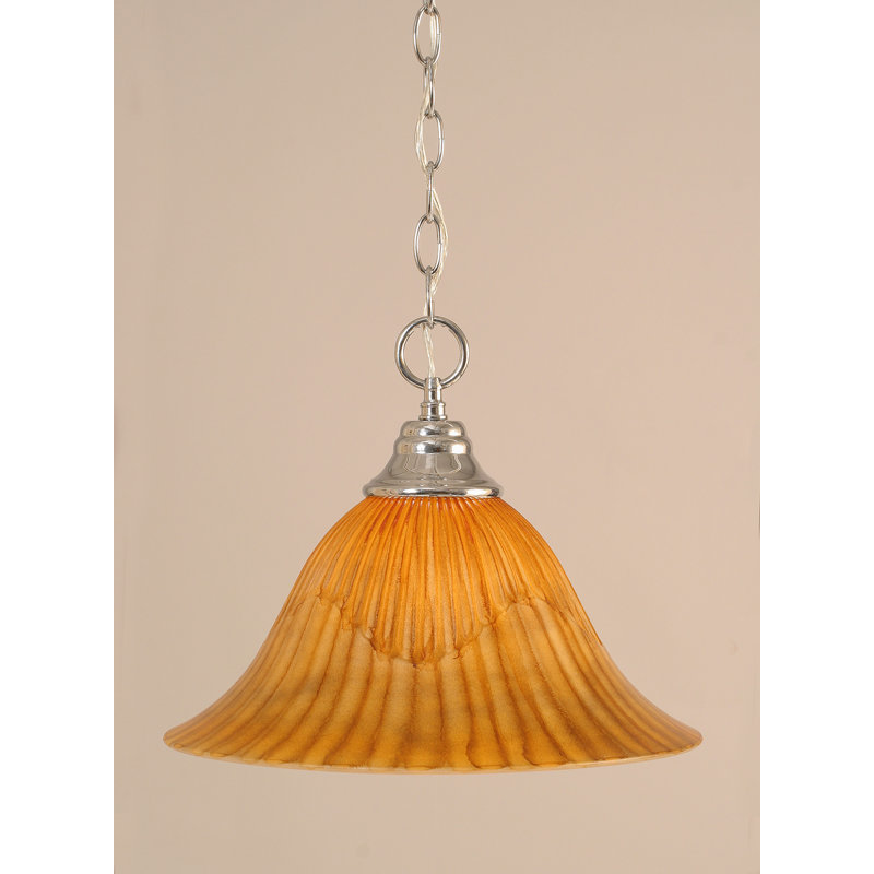 Chain Hung Pendant With 14" Tiger Glass, Chrome