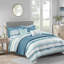 Édredon et courtepointe à imprimé seersucker - bleu tempête, bleu sarcelle 100% 1 courtepointe, 2 taies décoratives, coussin décoratif 8 rayures aquarelles-124544226-124544227