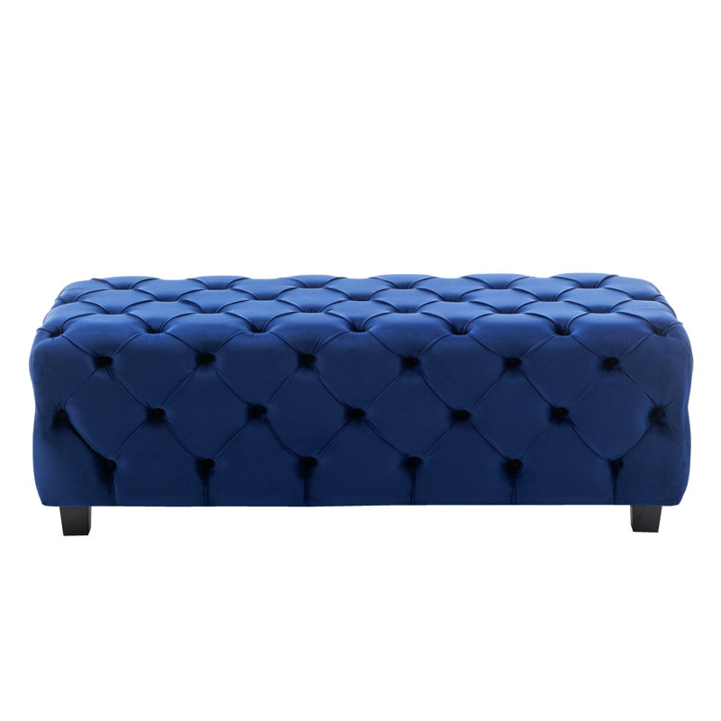Winston Porter Cassia Tufted Bench With Wooden Legs, Blue