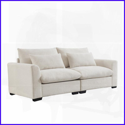 Canapé à assise profonde moderne en velours côtelé beige moderne, 10 combinaisons flexibles pour le salon / appartement / bureau