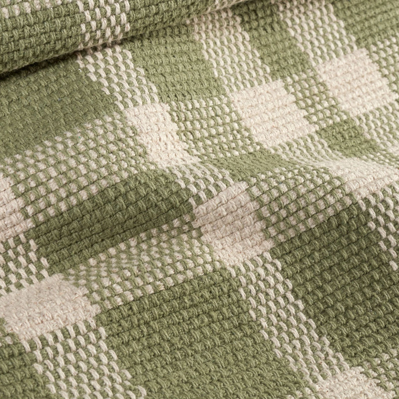 Tattersall Sage Handwoven Cotton Rug, Rectangle 7'6" x 9'6"