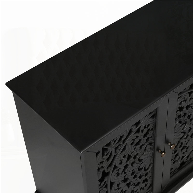 Buffet antique 60 "avec sculptures florales, Noir