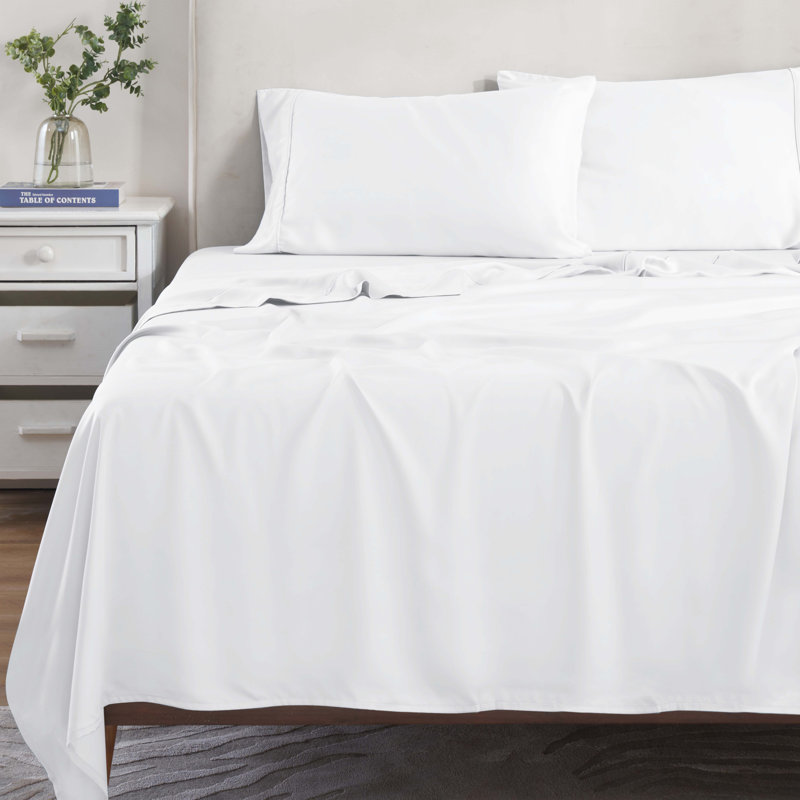 Modal From Beechwood 300 Thread Count Lightweight Cooling Solid Extra Deep Pocket Bed Sheet Set, Queen 4pc Sheet Set, White