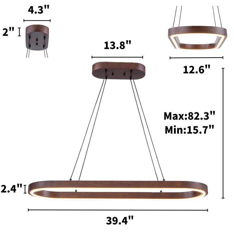 Modern Adjustable Walnut Oval LED Pendant Light